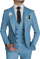 Wangyue Men's 3 Piece Slim Fit Suit Double Breasted Men Medium, Blue1 