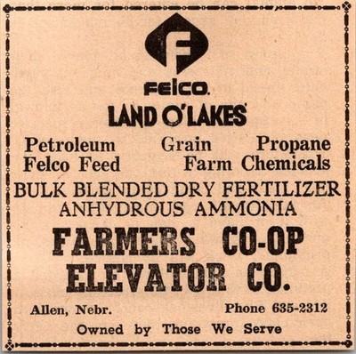 Farmers Co-Op Elevator Co Felco Land O'Lakes Allen NE 1975 Nebraska Ad TAK4-M21
