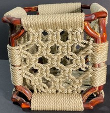 Square Macrame And Wood Basket Planter Holder
