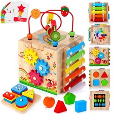 Wooden Activity Cube, 8-in-1 Montessori Baby Toys for 1 Year Old Boys  Girl...