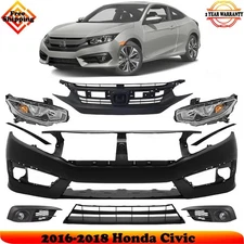 Front Bumper Cover Fascia & Grille Assembly Kit For 2016-2018 Honda Civic