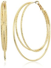 Smooth and Textured Wire Gold Hoop Earrings