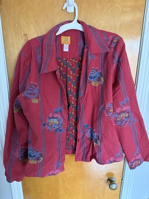 Hearts of Palm Jacket Women 16 Artsy Colorful Embroidered Floral Pink Patterned