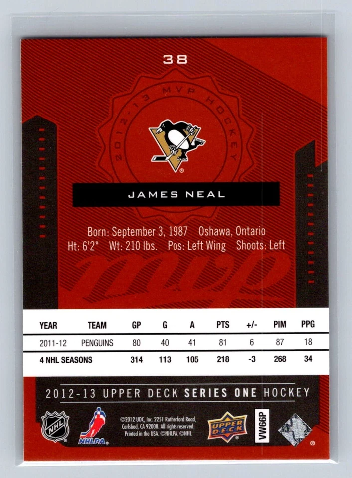 2012-13 Upper Deck MVP #38 James Neal Pittsburgh Penguins - Image 2 of 2