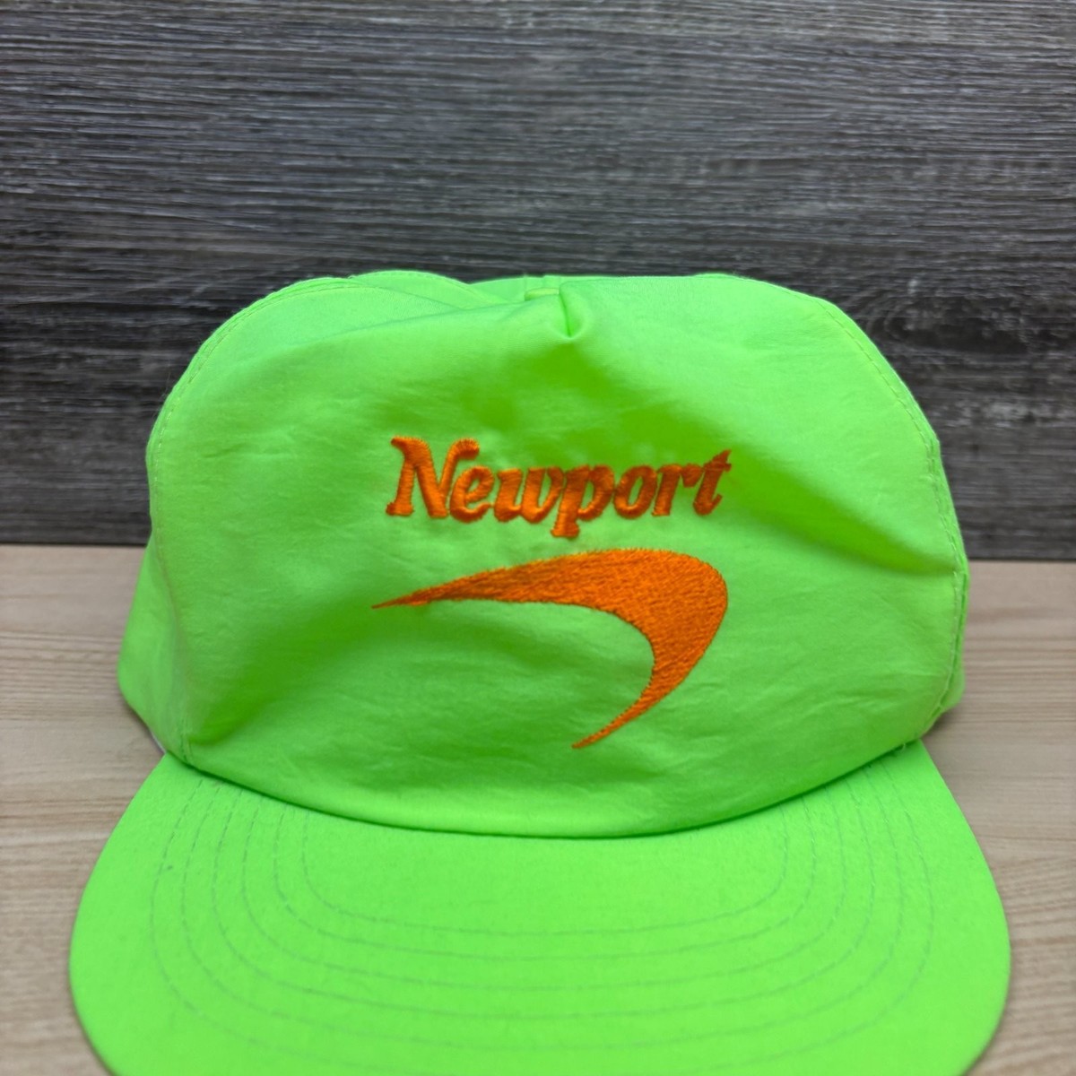 Vintage Newport Hat Cap Snap Back Green Neon Nylon Cigarette 