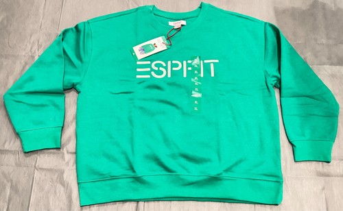 NWT Esprit Womens Logo Fleece Crewneck Sweatshirt Green Vintage 80s Retro XL