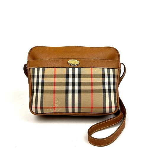 Burberry Vintage Nova Check Shadow Horse Brown Canvas Leather Crossbody Bag
