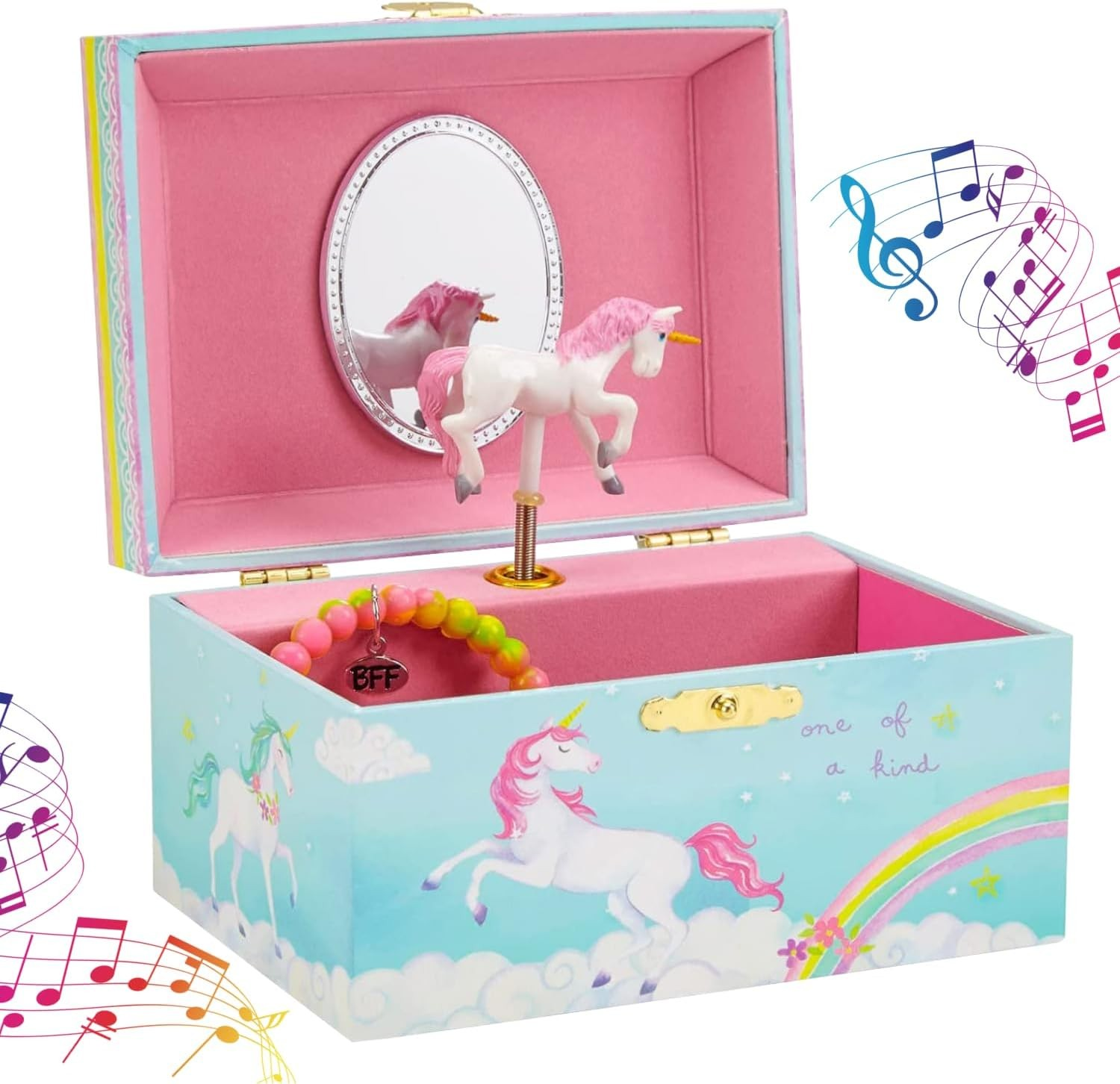 Jewelkeeper Girls Musical Jewelry Storage Box with Spinning Unicorn Blue