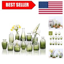 Elegant 12-Piece Green Glass Bud Vase Set - Perfect for Parties & Centerpieces
