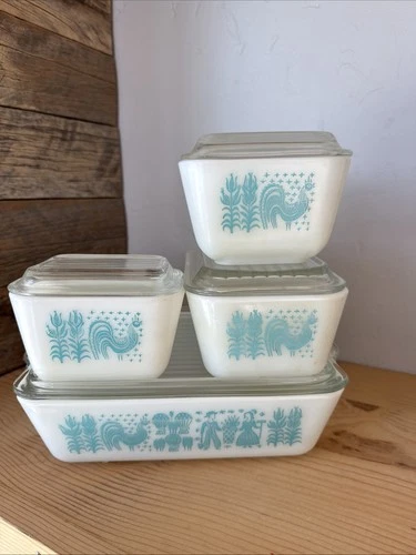 VINTAGE PYREX AMISH BUTTERPRINT REFRIGERATOR DISH SET (8 PCS.) #501, 502 & 503