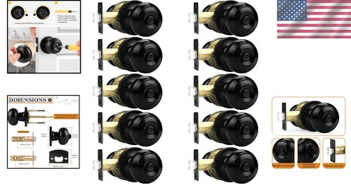 Rust-Free Matte Black Privacy Door Knobs with Lock – 10 Pack Easy Install - Picture 2 of 9
