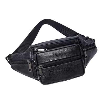 Sac Banane Homme Femme Cuir PU – Voyage Sport Randonnée Moto Ceinture Noir - Photo 1/4