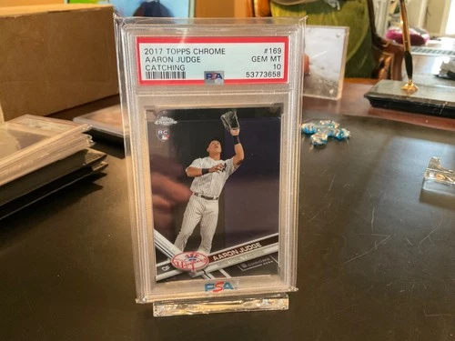 2017 TOPPS CHROME AARON JUDGE PSA 10 Gem Mint #169 ROOKIE Card RC Catching