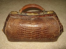 Vintage Antique Brown Leather Doctor Physician Medical Bag Brass Lock Distressed