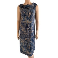Lauren Ralph Lauren Blue Tan Batik Floral Cotton Dress Sz L