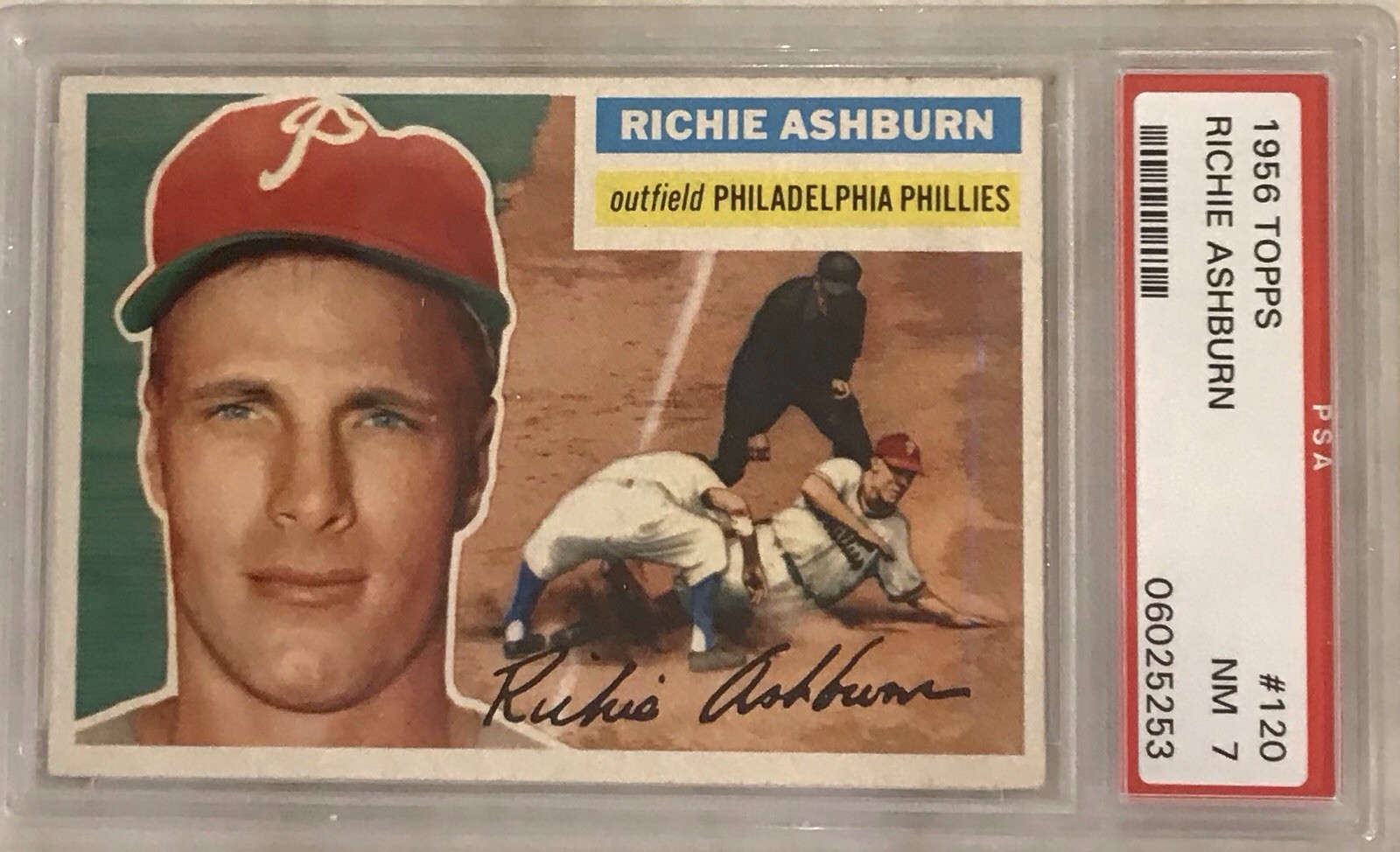 1956 TOPPS GRAY BACK #120 RICHIE ASHBURN PSA 7