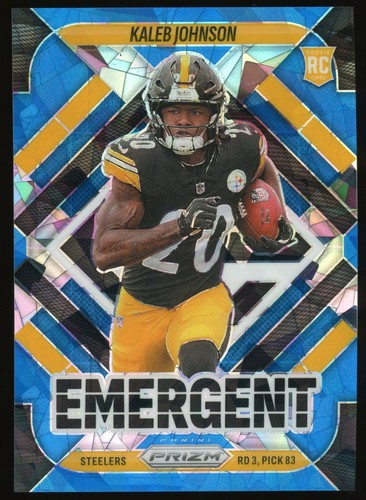 Kaleb Johnson 2025 Panini Prizm #5 Blue Ice Emergent Rookie RC /99 Cracked Ice