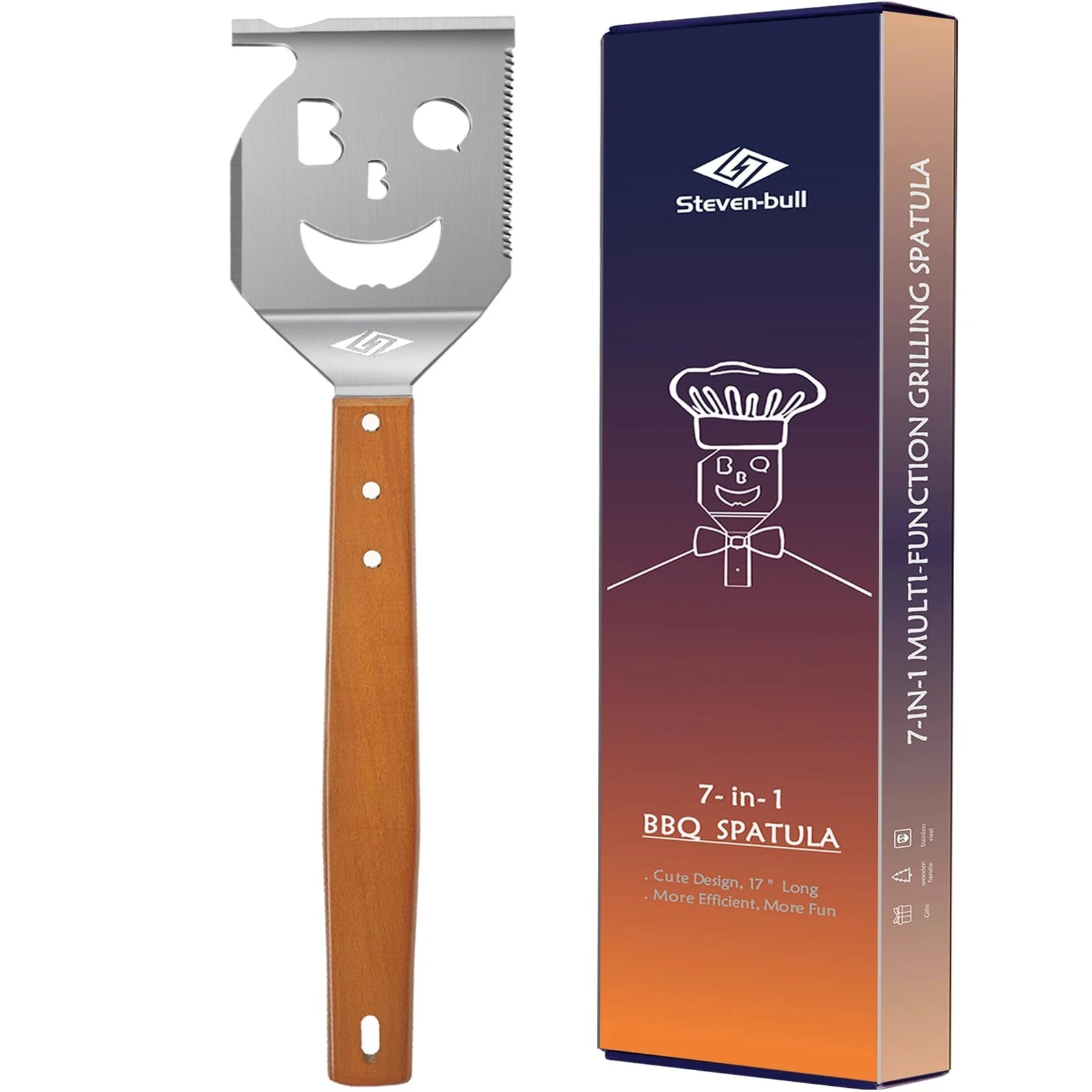 Grill Spatula for Outdoor Grill, 7-in-1 BBQ Spatula for Grill, 17 Inch Long B...