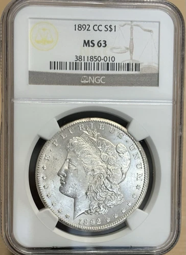 1892 CC MORGAN SILVER DOLLAR NGC MS63 CARSON CITY MINT KEY DATE -BEAUTIFUL COIN