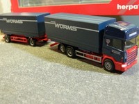 1/87 Herpa Scania 124 Worms Spedition Wechselpritsche HäNgerzug 149778