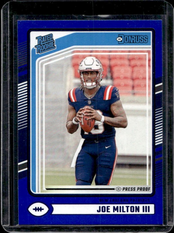 2024 Panini Donruss Joe Milton III Press Proof Blue Rated Rookie #319 Patriots