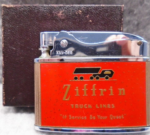 Vintage-RARE IN BOX-"ZIFFRIN TRUCK LINES" Indiana flat advertising lighter C@@L