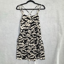 OLD NAVY Women Cross Back Straps Zebra Print Dress Sz M Ivory Black 2-32