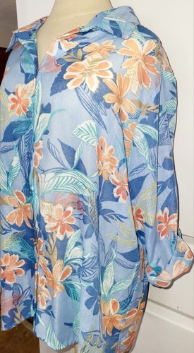 BonWorth Damen blau tropisch Blumen Knopfleiste Tunika Bluse Top Gr. XL - Bild 4 von 6