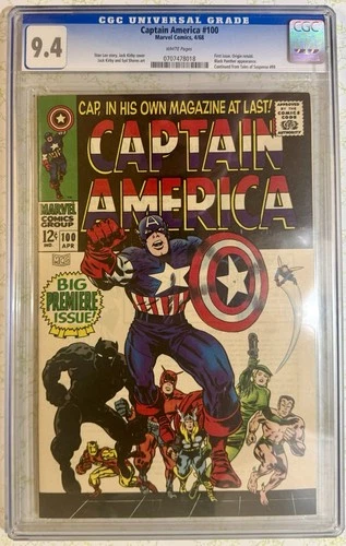 Captain America #100 (#1) High Grade WHITE Pages Marvel Comic 1968 CGC 9.4