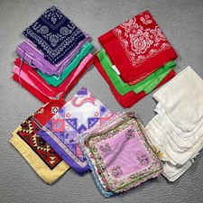 Lot of 25 Handkerchiefs and Bandanas Various Sizes, Colors Sewing Crafts FLAWS