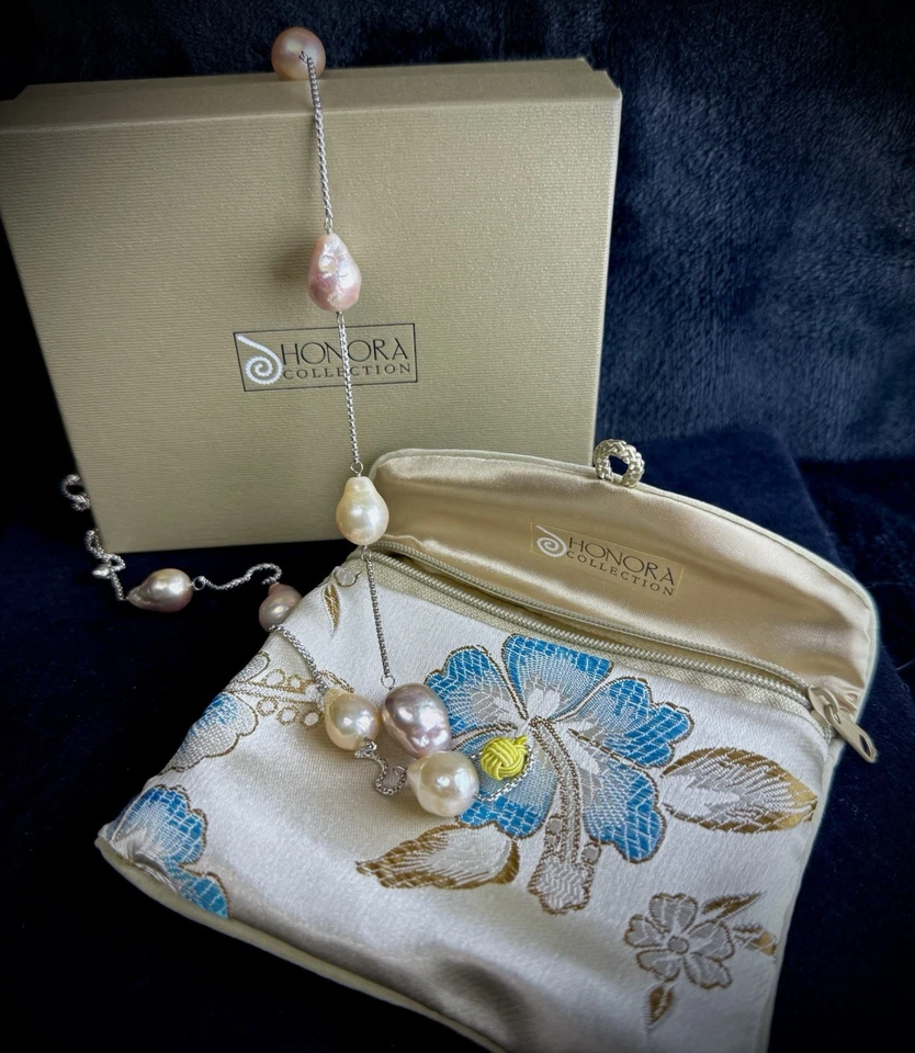 CADENA de plata de ley 925 con collar de perlas multicolor real Honora 28" nuevo en caja Foto 2 de 4