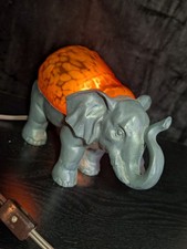 1930's-1950's Cast Metal Elephant Accent Lamp with Orange Slag Glass Nightlight