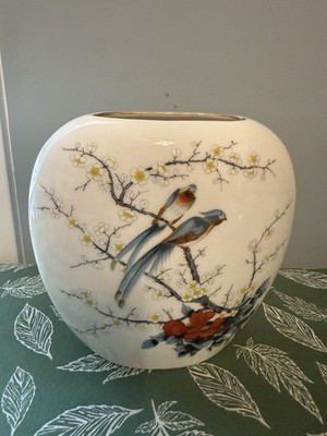 Fina China Jay Japan Porcelain Vase Birds & Blossom Pattern 7  White