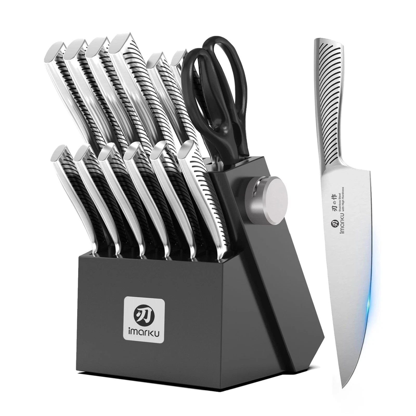 Knife Block Set 14Pcs High Carbon Stainless Steel Black Dishwasher Safe imarku