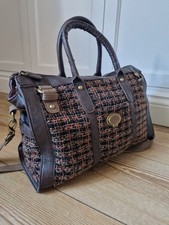 Vintage Y2K Nica Bowler Tote Bag With Shoulder Strap Tweed Wool Handbag Brown