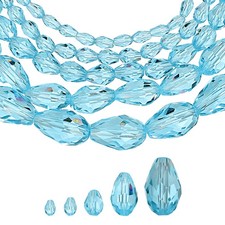 328 PCS 5 Size Teardrop Crystal Glass Beads, Sky Blue