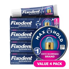 Fixodent Advanced Max Hold Denture Adhesive, 2.2oz tube .,4pk Free Shipping
