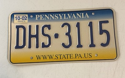 PENNSYLVANIA  Authentic License Plate  WWW STATE PA US   PLATE # DHS-3115