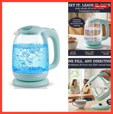 Electric Kettle 1.7L Glass 1500W Rapid Boil Blue LED Auto Shut Off Cordless Base