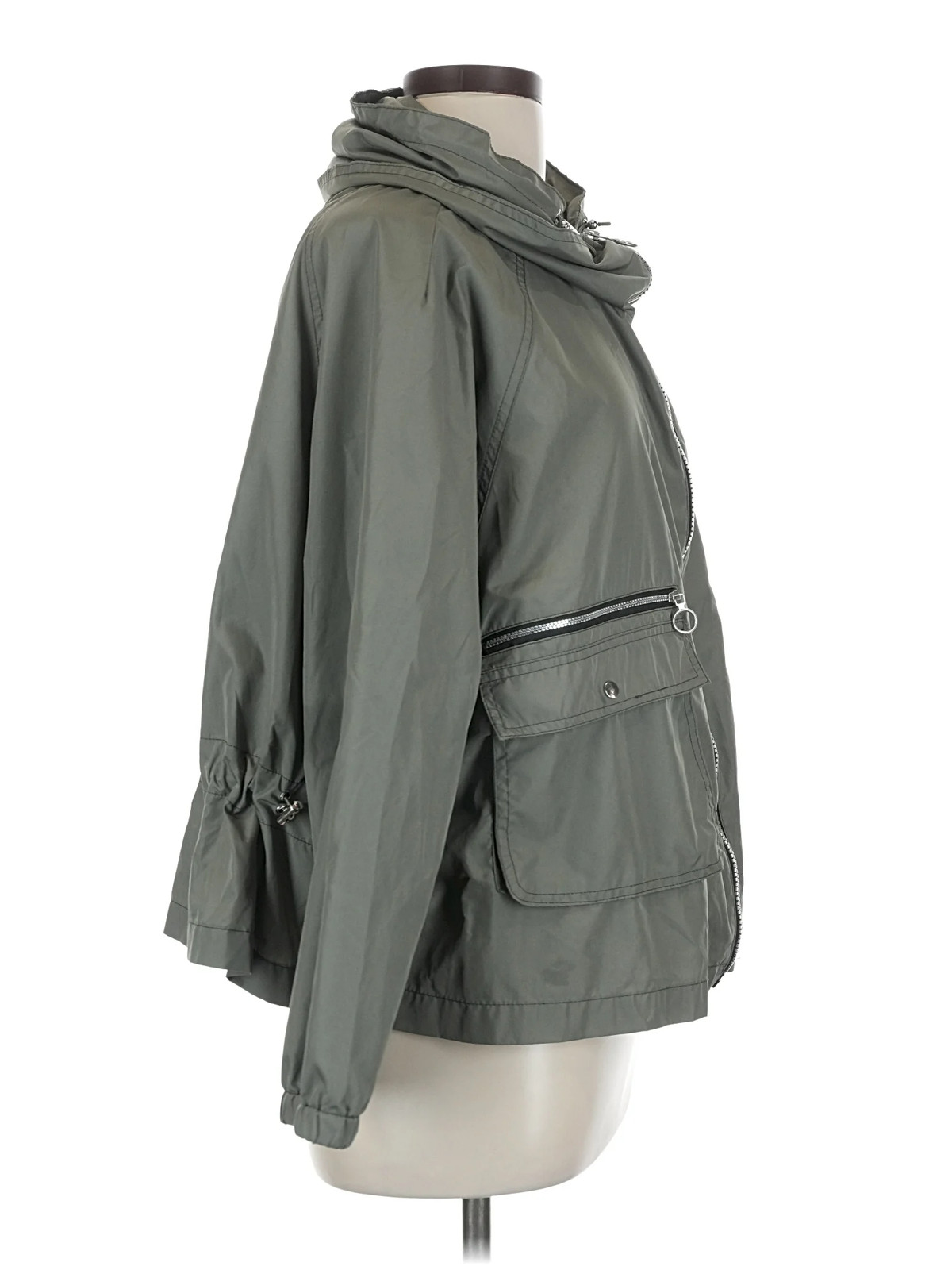 Zara Basic Women Green Raincoat L thumbnail 3