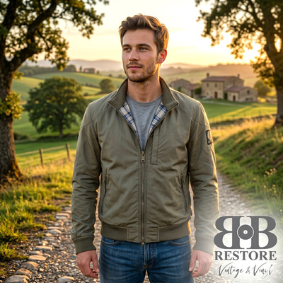 Original BELSTAFF Herren Blouson Jacke Oliv grün Gr. M Biker Vintage