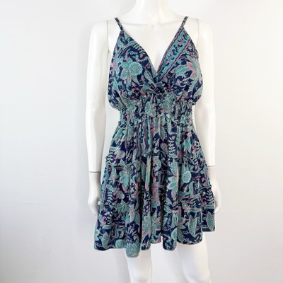Karma Highway Blue Floral Paisley Babydoll Mini Dress One Size Boho