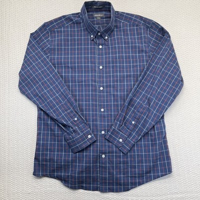 Eddie Bauer Mens XL Blue Plaid Wrinkle Free Classic Fit Long Sleeve Shirt