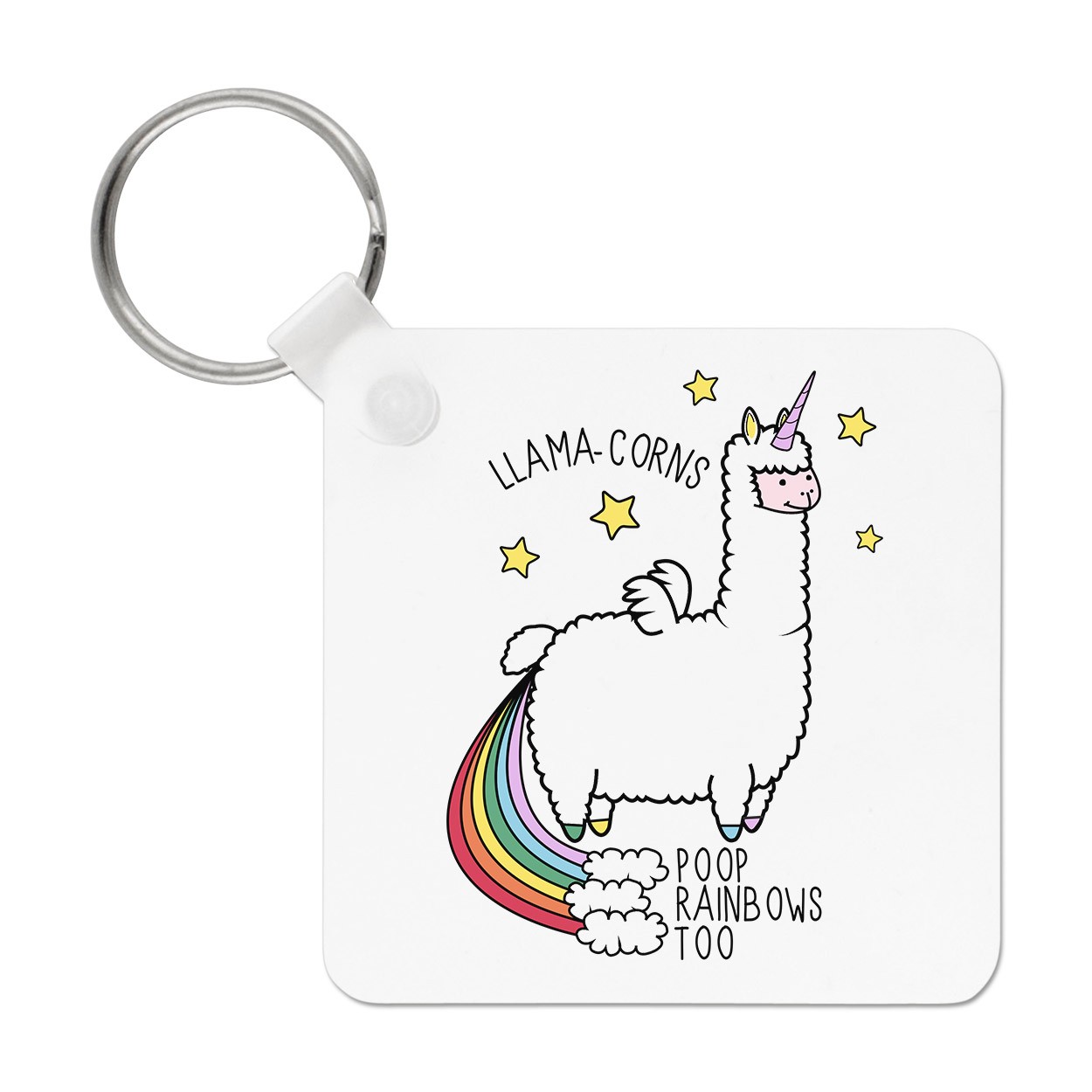 Llama-corns Poop Rainbows Too Keyring Key Chain - Llama Unicorn Funny