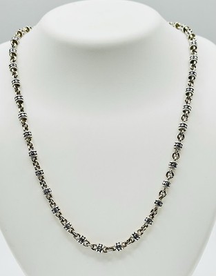 Michael Dawkins Solid Caviar Beaded Barrel Link Necklace 925 Sterling Silver 18 
