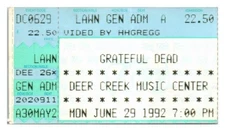 Grateful Dead Concert Ticket Stub June 29 1992 Deer Creek Indiana