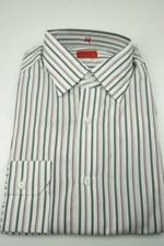 Isaia Charcoal Tortilla White Striped Long Sleeve Cotton Dress Shirt 15.5/39 NEW