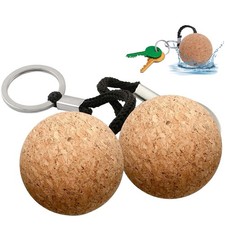 2 Pcs Floating Cork Keyrings, 53mm Floatable Wooden Ball Key One Size, Brown 