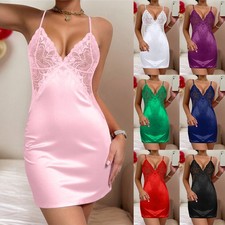 Womens Lace Sexy Satin Silk Lingerie Sheer Babydoll Nightdress Robe Pyjamas PJs