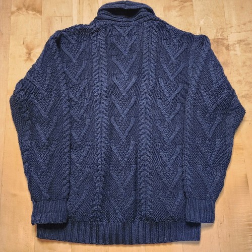 Saol Ireland Sweater M Blue Merino Wool Cable Knit Cardigan Fisherman - Picture 2 of 9